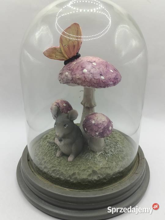 Figurka rzeźba pod szkłem mała szara myszka z sprzedam