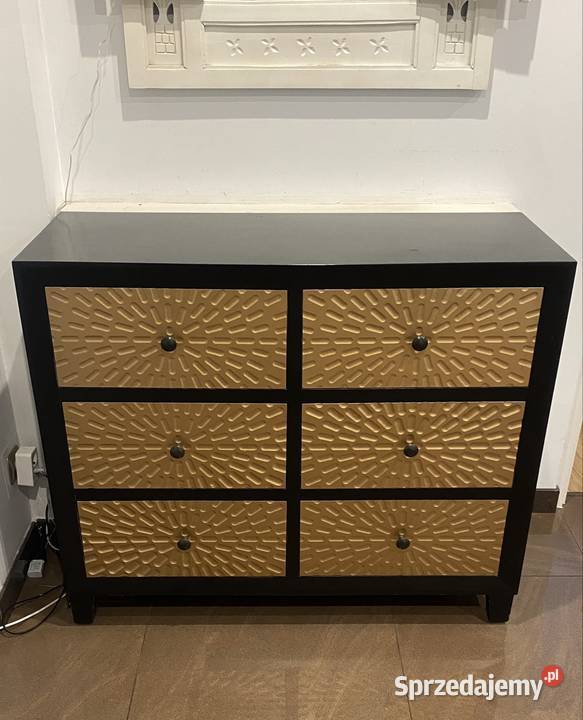 Komoda czarna ze złotymi szufladami 89cm Ustanów