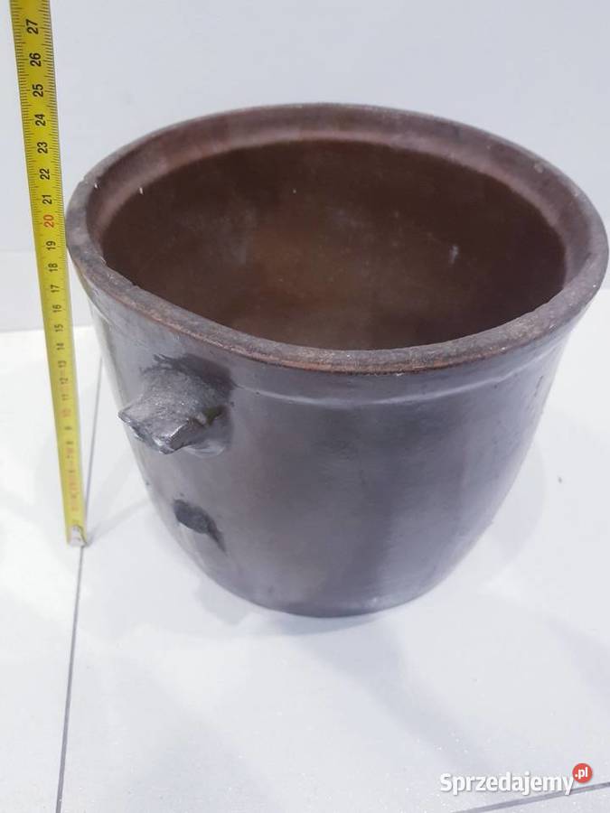 Stary duży kamionkowy garnek do kiszenia ogórków brązowy śląskie