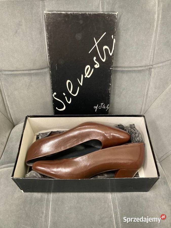 Nowe skórzane włoskie buty szpilki Silvestri Nisko