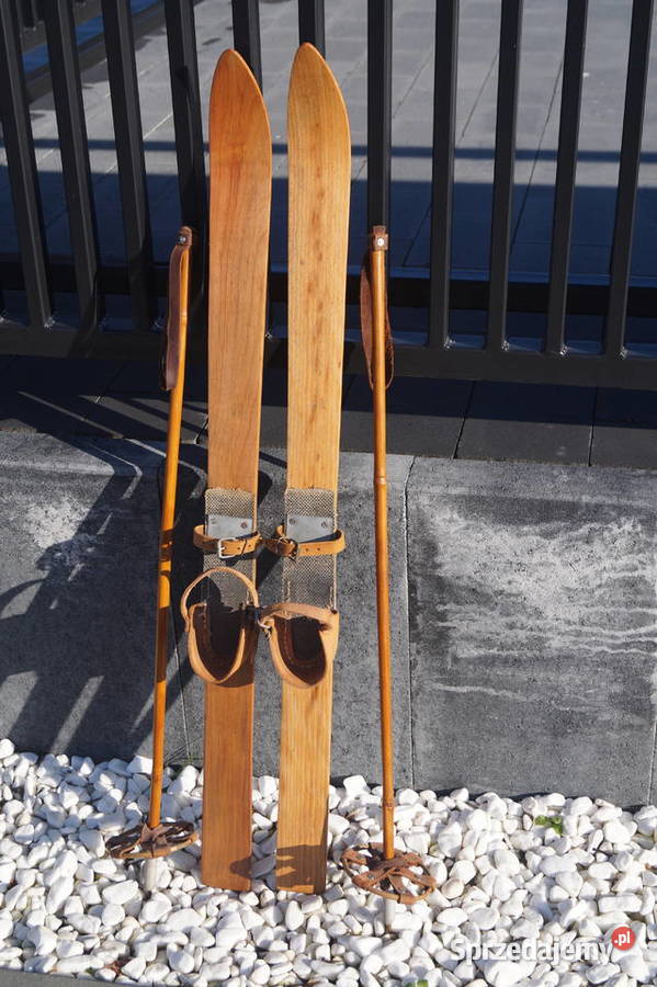 Stare drewniane narty dziecięce 100 kijki Pozostałe Pruchnik