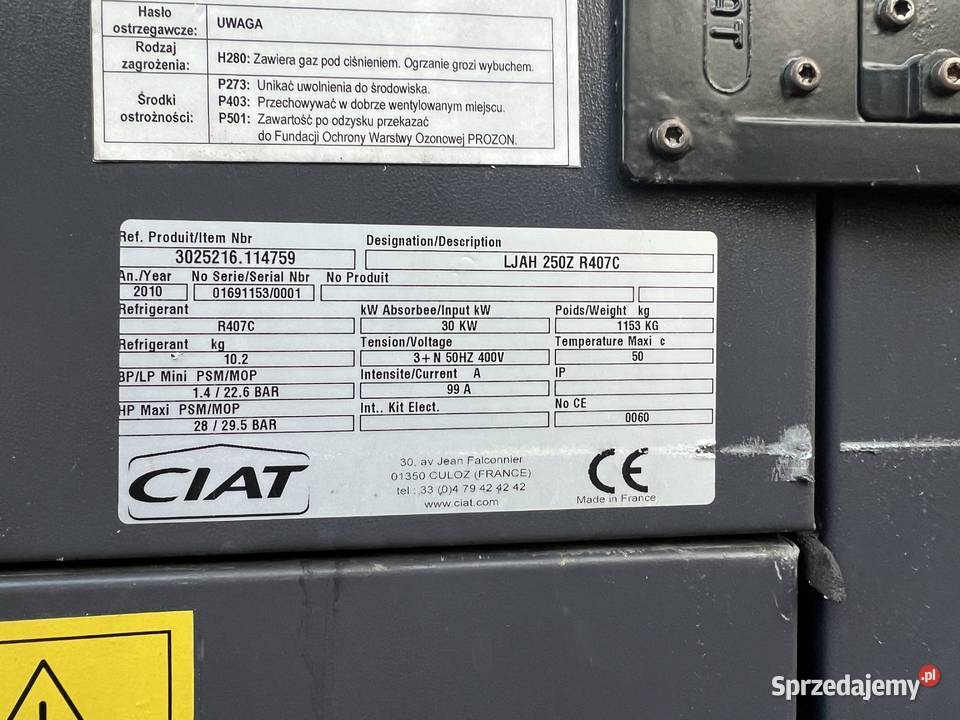 Agregat wody lodowej CIAT LJAH 250Z małopolskie Bochnia