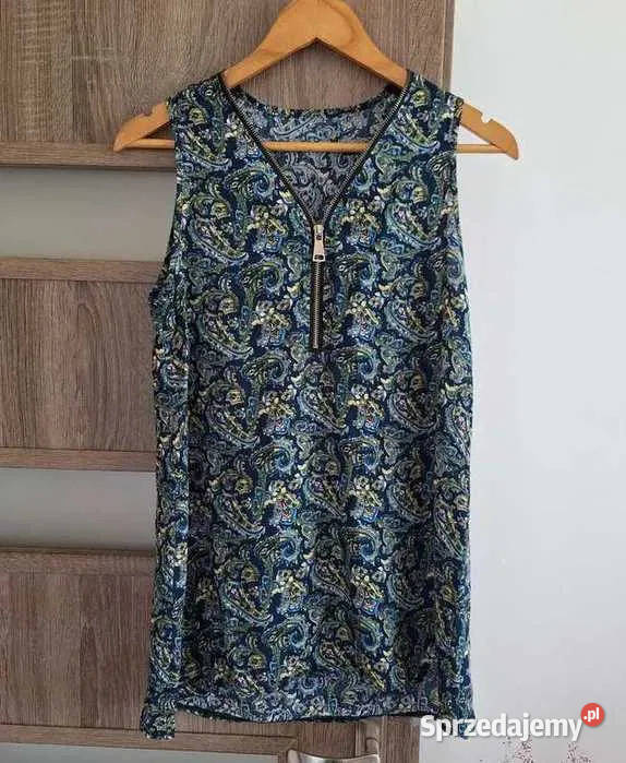 Granatowa wzorzysta bluzka na ramiączkach z żółty/złoty małopolskie Kraków