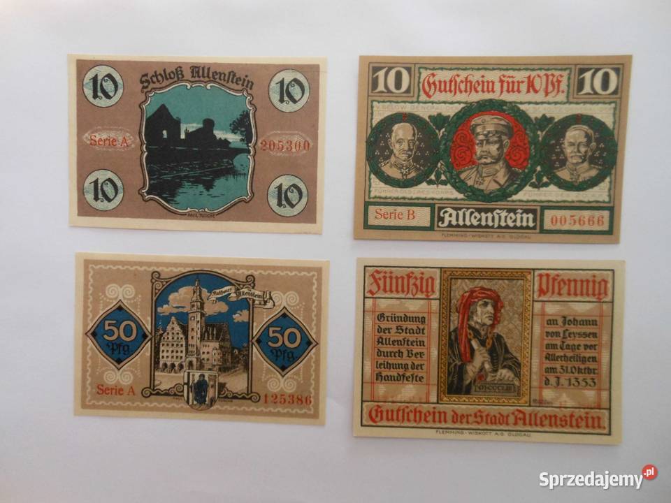 Cztery notgeldy z dawnych Prus Wschodnich dawny Numizmatyka Bukowo