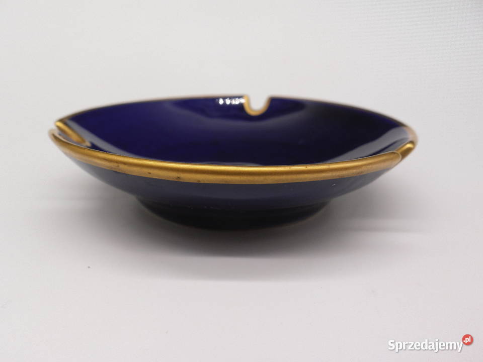 Kolekcjonerska Popielniczka Kobaltowa Porcelana i szkło Raszków