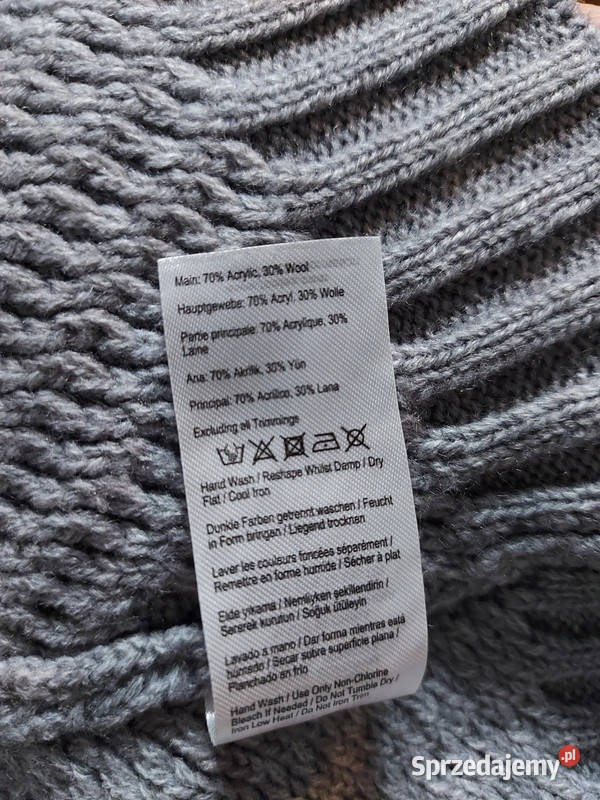 Szare ponczo peleryna z golfem krótkie 30 wełna Złoczew