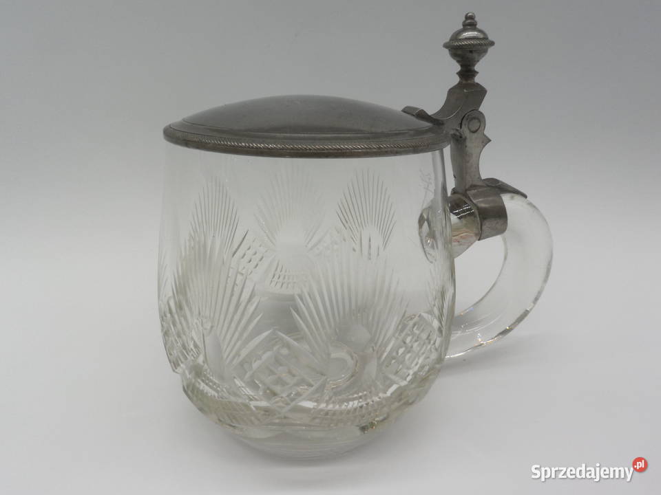 Zabytkowy kryształowy kufel do piwa z cynową wielkopolskie Raszków