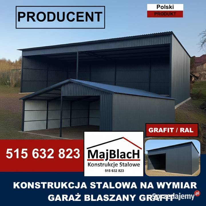 RAL Garaż Blaszany Dwuspadowy MAGAZYN Wiata HALA
