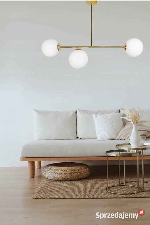 LAMPA WISZĄCA SUFITOWA ŻYRANDOL ZŁOTA 3 KULE Choroszcz