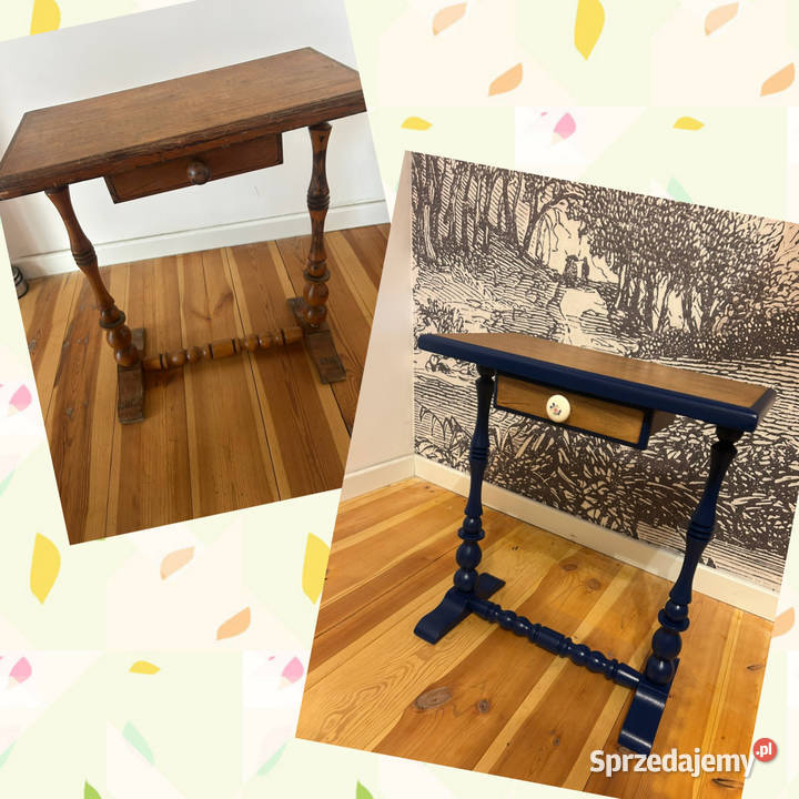 Unikalna drewniana konsola retro chabrowa 61.5cm Piaseczno
