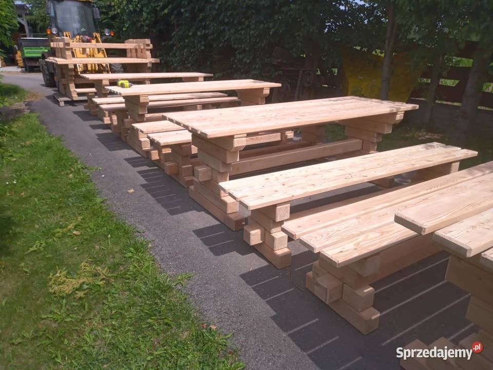 Zestaw ogrodowy z drewna 2x ławki stół Wysoka sprzedam