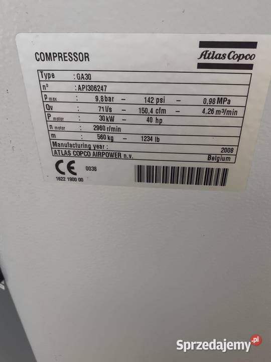 Sprężarka ATLAS COPCO GA30FF 30kW 426m3min opolskie Wilków sprzedam