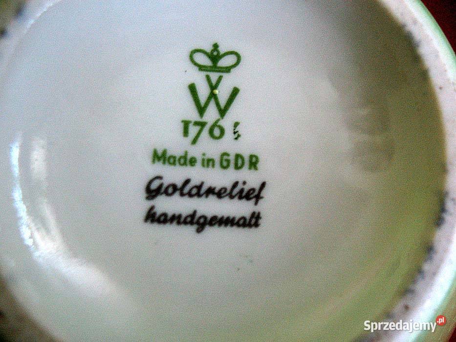 Wazon Ręcznie malowany złoty relief porcelana 14 zielony Siedlce