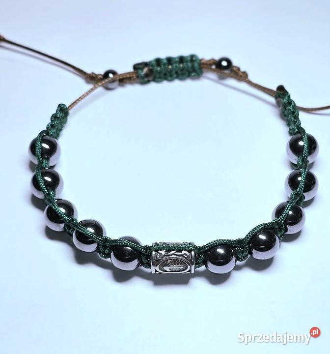 BRANSOLETKA KAMIEŃ 10 mm HEMATYT RUNA TEIWAZ Katowice