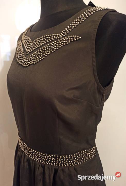 szara sukienka z metalicznymi koralikami Częstochowa