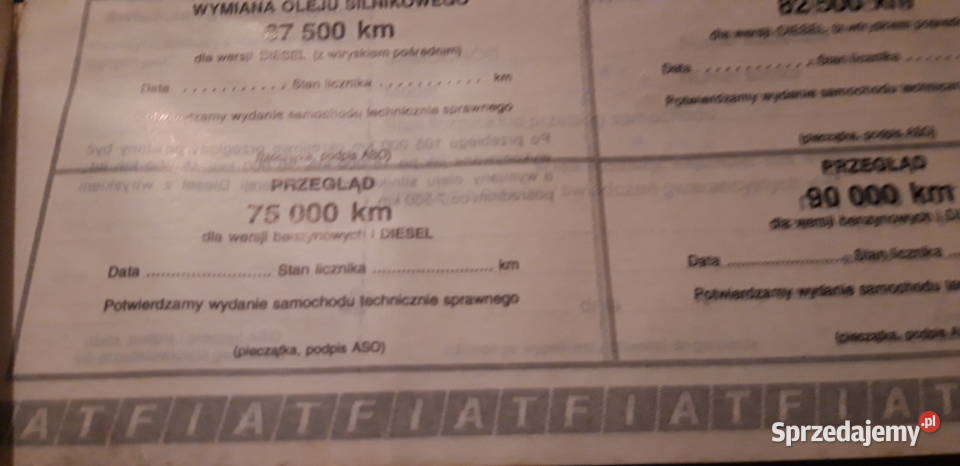Fiat 125 Książka gwarancyjną podkarpackie