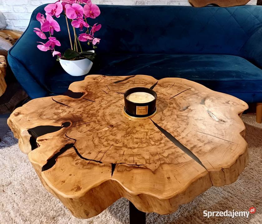 Stolik kawowy 96x75 live edge plaster drewna Śrem