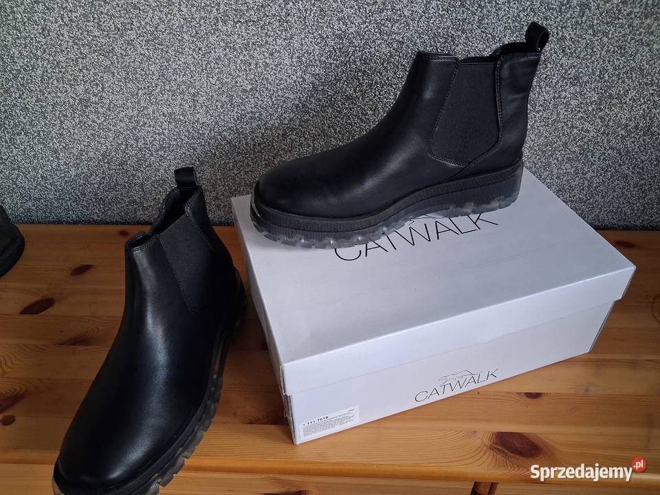 eleganckie wygodne czarne botki 42 Catwalk gruba wielkopolskie Jarocin