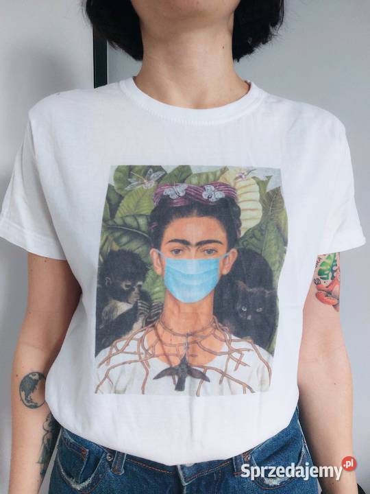 Tshirt z Fridą covid maseczka rozmiar S biały Poznań sprzedam