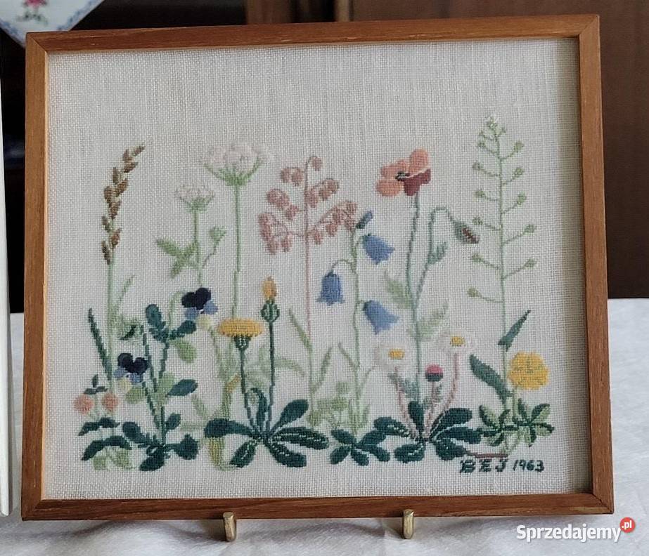 Urocze trzy obrazy haftowane ręcznie Polne Malarstwo Kraków