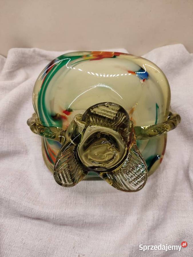 Koszyk szklany kolorowy Ząbkowice PRL Głuchołazy