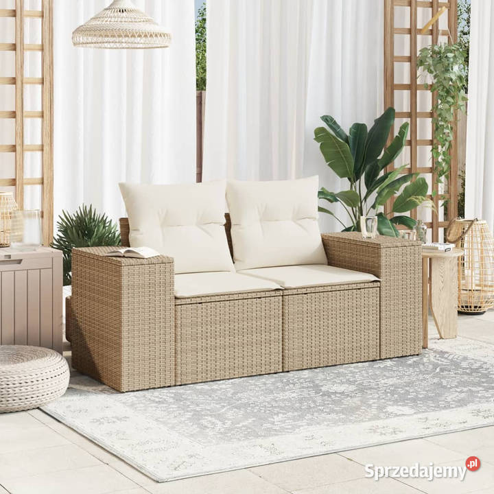 Sofa ogrodowa z poduszkami 2osobowa beż