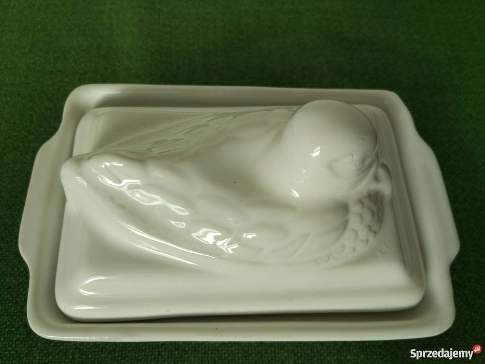 Pojemnik z kaczką kuchenna bomboniera Porcelana i szkło Gorlice