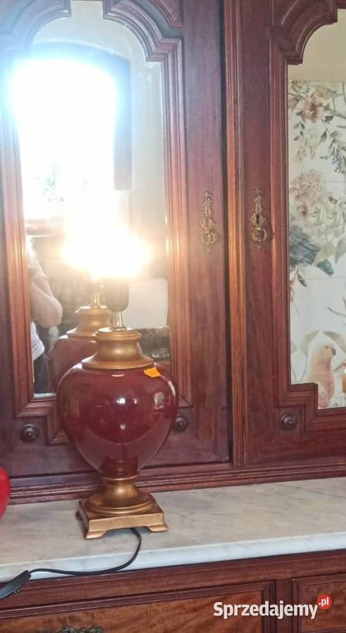 Lampa elektryczna bordowo złota porcelana