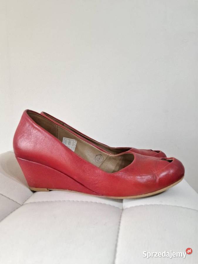 Skórzane czerwone czółenka Kulig peep toe Kraków