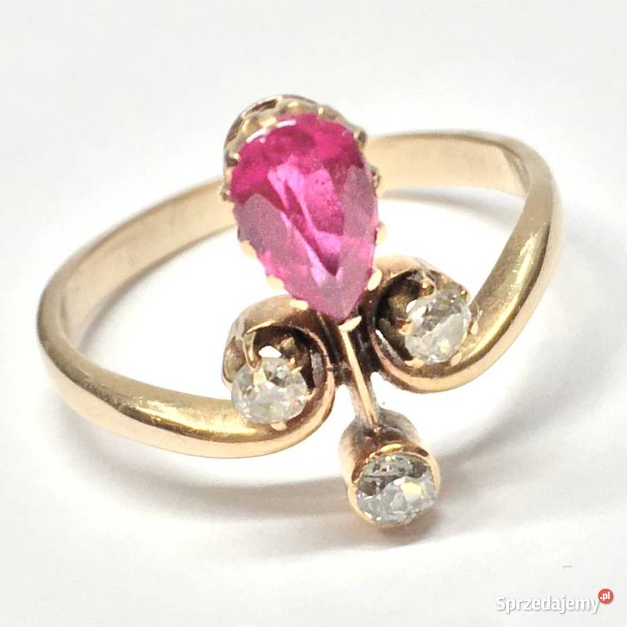 Złoty PIERŚCIONEK 585 14K Art Dco RUBIN i mazowieckie Warszawa