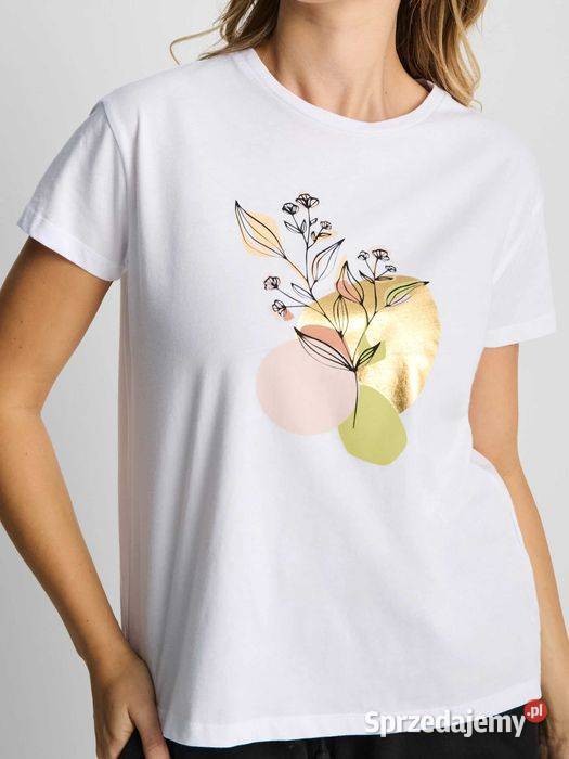 biały tshirt z nadrukiem Sinsay czarny Olkusz