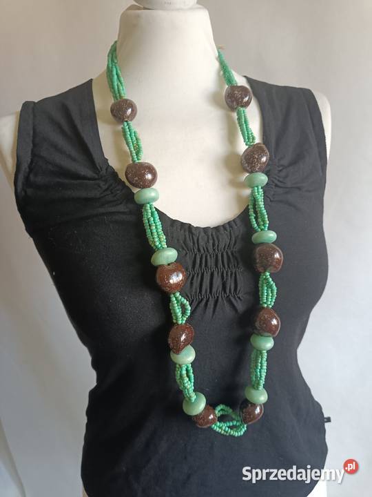 Długi zielony naszyjnik korale podlaskie Białystok
