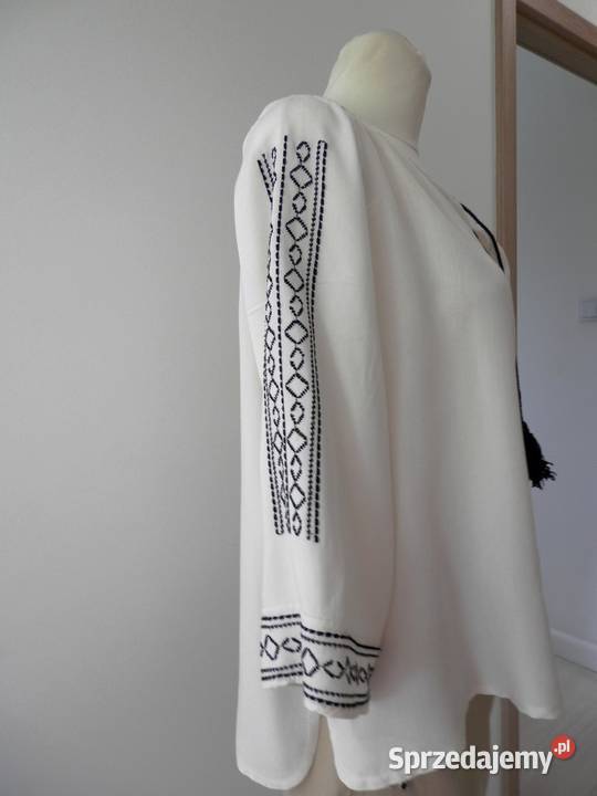 Bluzka w stylu Etno Boho Kremowa Zdobiona Łomża