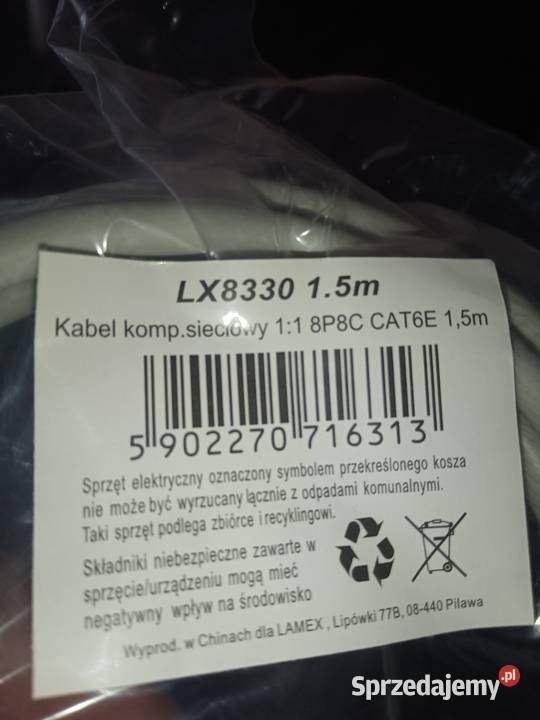 Nowe kable sieciowe lan cat6e 15m Czarna Białostocka sprzedam