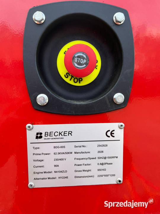 Agregat prądotwórczy BECKER BDG60S 50 kW 625 kVA VAT marża Generatory Rudolfowo sprzedam