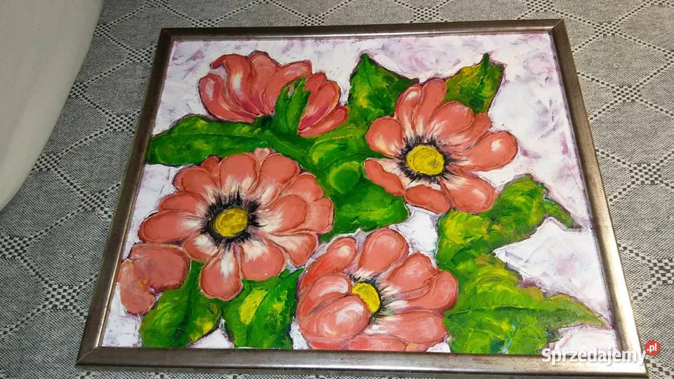 Obraz pieknych kolorowych kwiatów Olej na mazowieckie Warszawa sprzedam