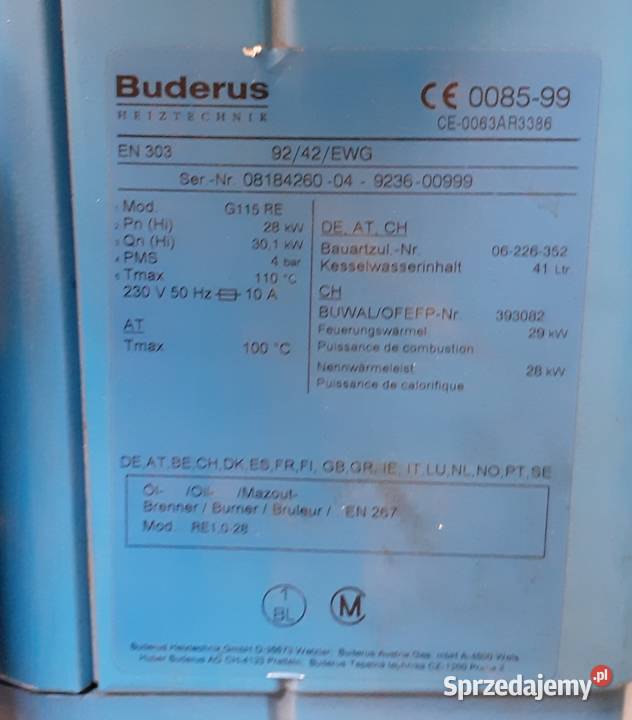 Piec Buderus G 115 RE 28 kw olejowy śląskie Częstochowa