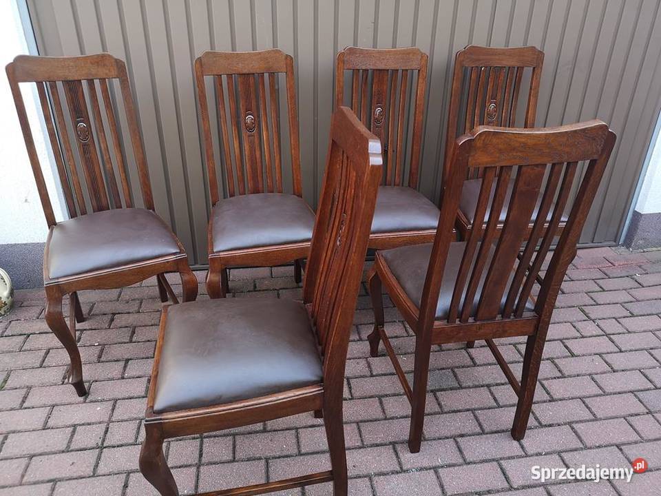 Krzesła Dębowe Wysokie Stare Antyk Komplet 6 Swarzędz