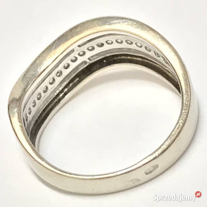 Złoty PIERŚCIONEK 14K BIAŁE złoto KAMIENIE cud Warszawa