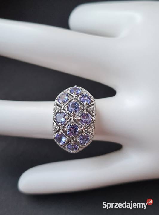 Srebrny pierścionek z tanzanitami i diamentami Otwock sprzedam