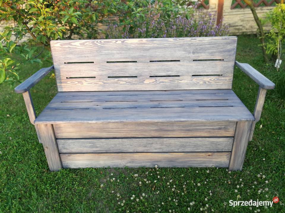 Skrzynia drewniana z oparciem i podłokietnikami 46cm