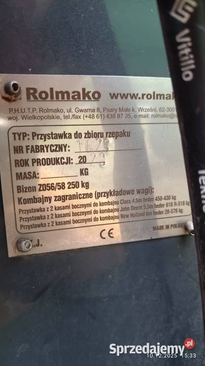 Stół do rzepaku Rolmako 6 m CLAAS Lexion Tucano Pozostałe Henryków
