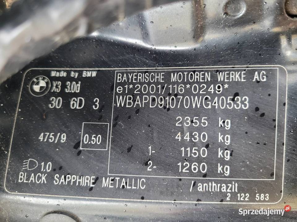 BMW X3 Syndyk sprzeda samochód BMW X3 30d prod 311500km X3 Szczecin