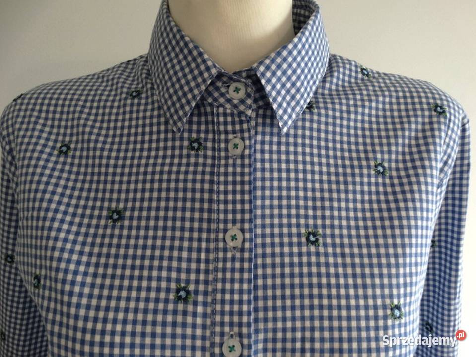 Koszula Biała w Niebieską Kratę Bawełniana Kratka Bluzki i koszule podlaskie Łomża