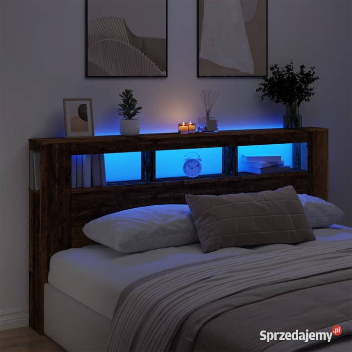 Wezgłowie łóżka z LED stare drewno 200x185x1035