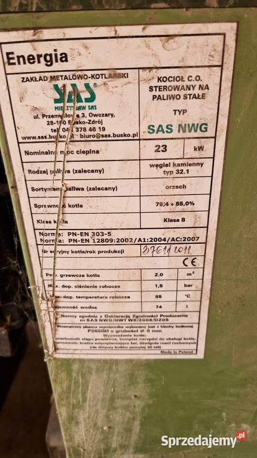 Kocioł SAS 23 kW na drzewo węgiel Rakówka