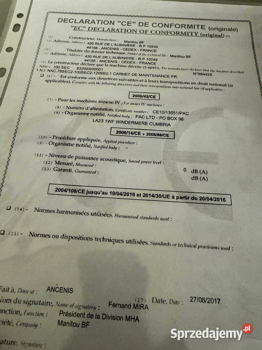 zwyżka podnośnik nożycowy MANITOU 100SEC 10m Działoszyn