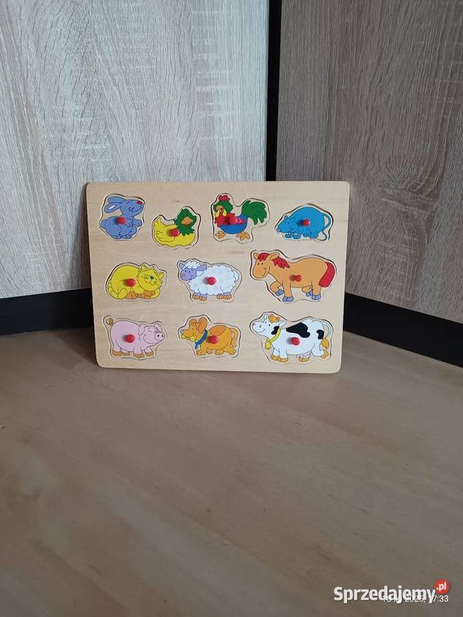 Drewniane puzzle układanki z uchwytami zwierzęta