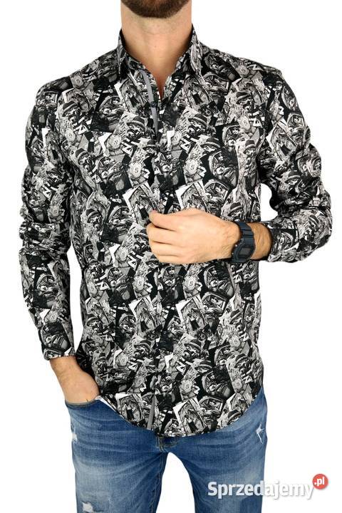 DANIEL BESSI Koszula Męska Fb066 Czarna Szara Rozmiar L Ostrów Wielkopolski