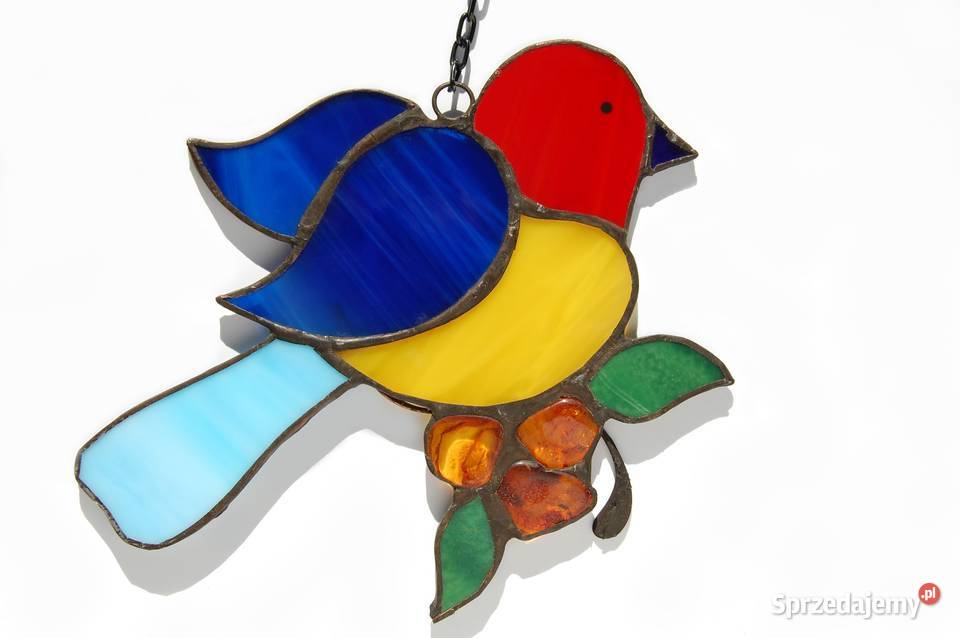 Ptak niebieskożółty z bursztynem bałtyckim Lublin sprzedam